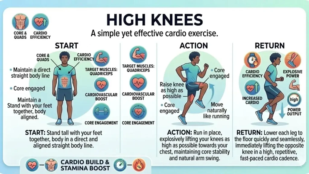 High knees are a simple yet effective cardio exercise. 
