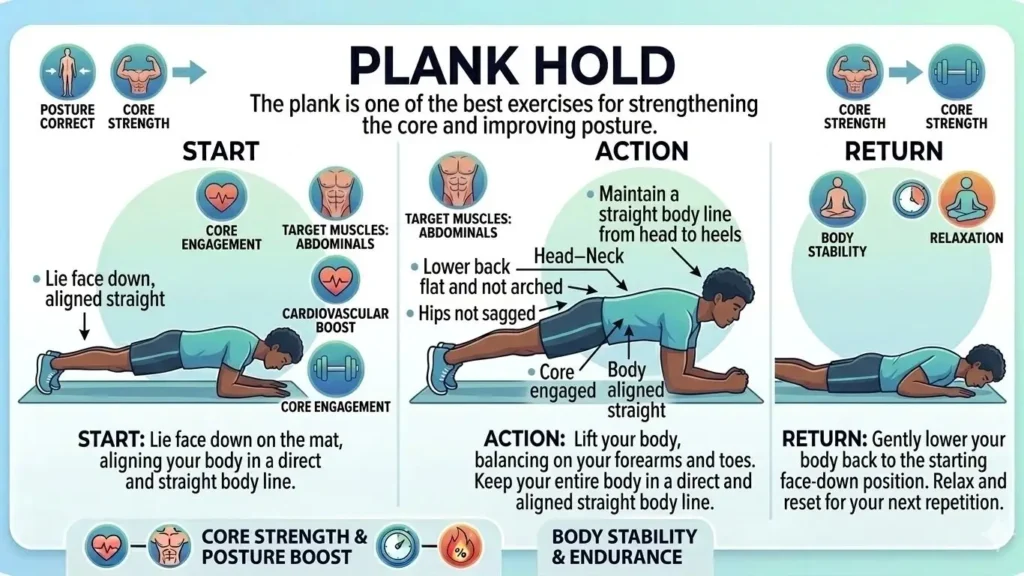 The plank is one of the best exercises for strengthening the core and improving posture.